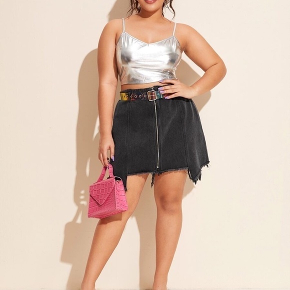 Shein Asymmetrical Raw Hem Zip Up Denim Skirt - Picture 5 of 6